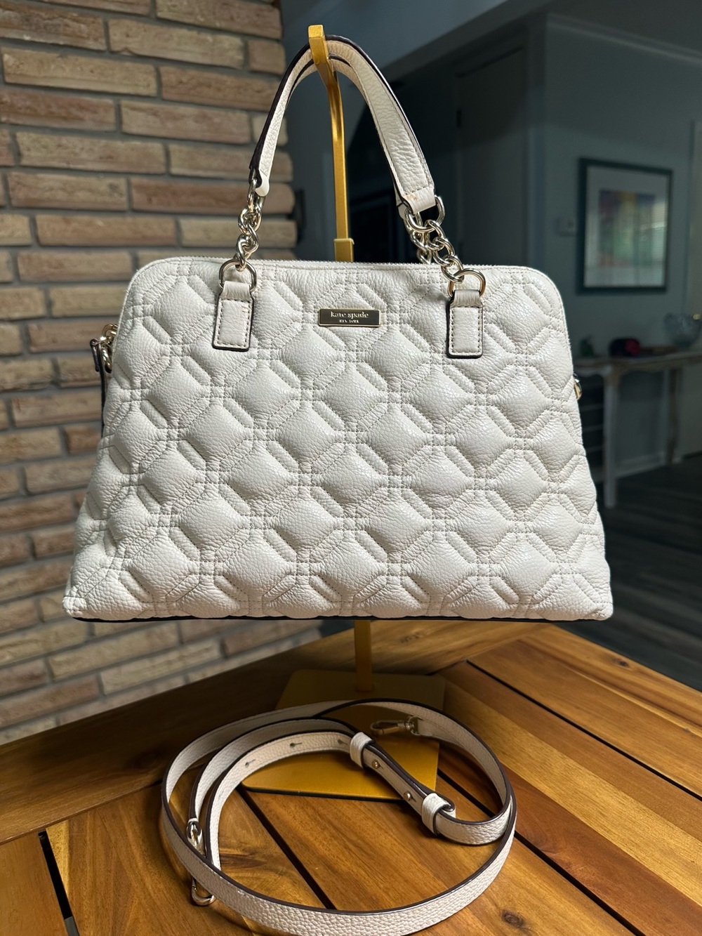 kate spade Astor Court Rachelle Quilted Cream Leather Satchel